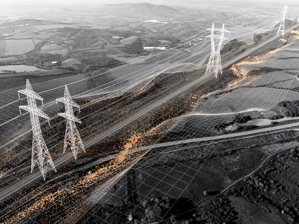 Hochauflösendes LiDAR-Geländemodell einer Infrastrukturtrasse aus der Vogelperspektive