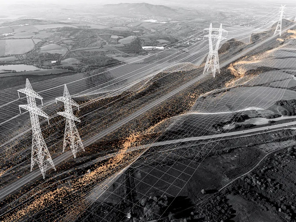 Hochauflösendes LiDAR-Geländemodell einer Infrastrukturtrasse aus der Vogelperspektive